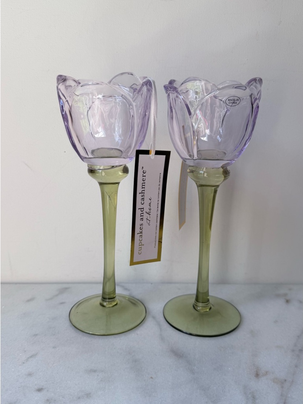 cupcakes & cashmere Lavender Tulip Glass Candle Holders - Set of 2